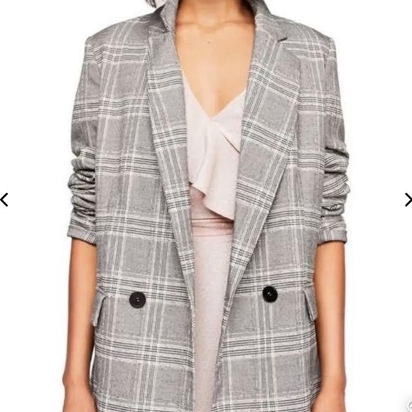 Free People Sporty Uptown Oversized Grey Plaid Blazer Medium - Picture 1 of 9